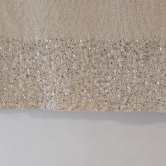 Anne Klein Cream Short Sleeve Top with Sequin Hem - Picture 2 of 4